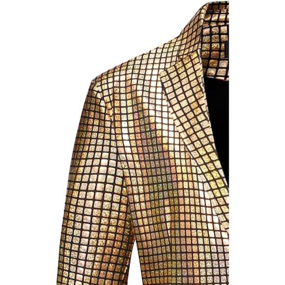 Men's 2 Piece Disco Sets Shiny Jacket and Pants Metallic Sequin Suits - Picture 5 of 7